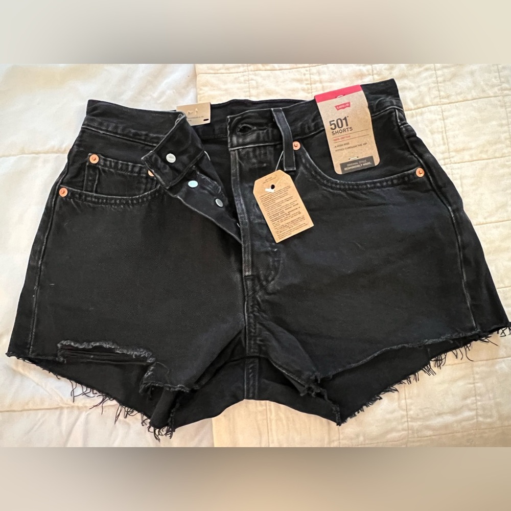 Levi’s button fly black denim shorts 501 size 26 NWT